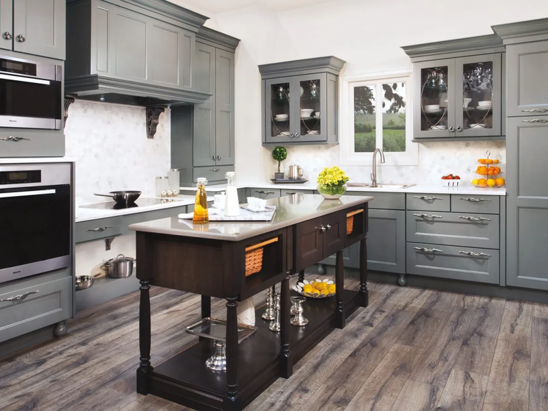 Grey cabinets in a bright kitchen