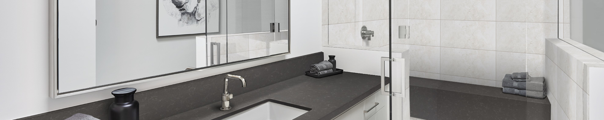 Arizona Tile in a modern grey bathroom in Prescott, AZ