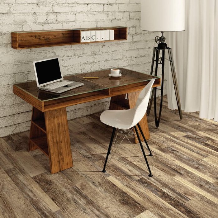 Home office with rustic LVP