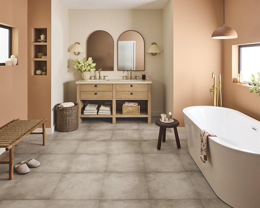 Slip resistant tile flooring in a stylish bathroom